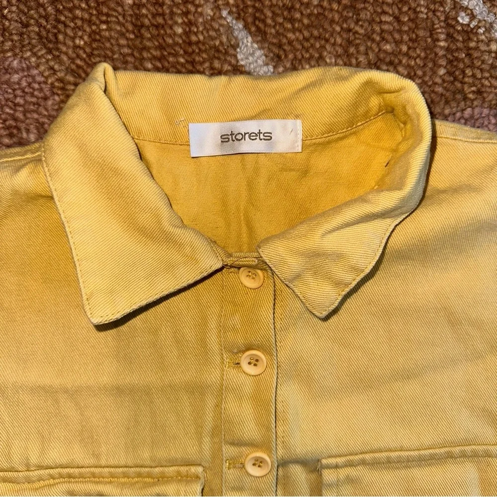 Storets Yellow denim shorts romper/jumpsuit. Utility style. 100%‎ cotton size M